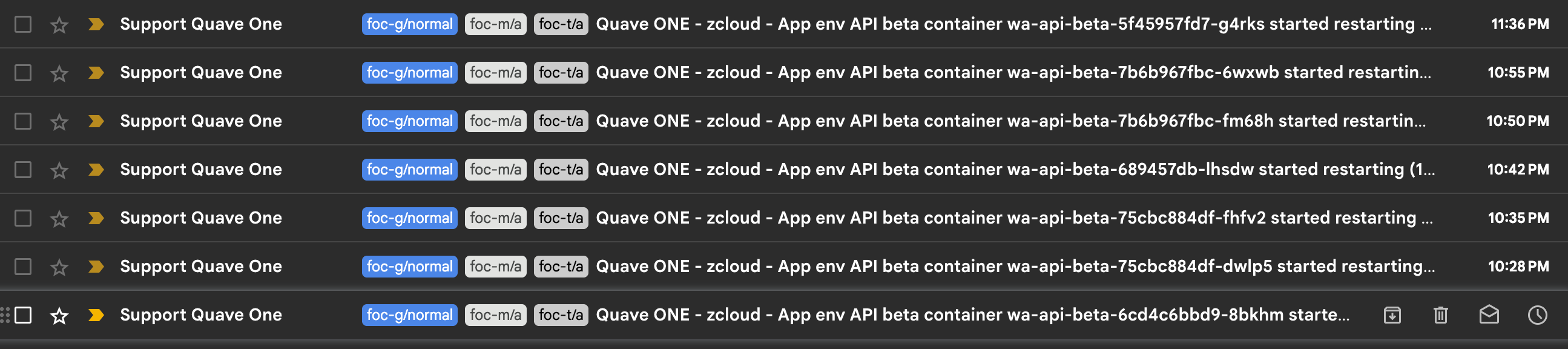 Quave ONE restart notifications in email