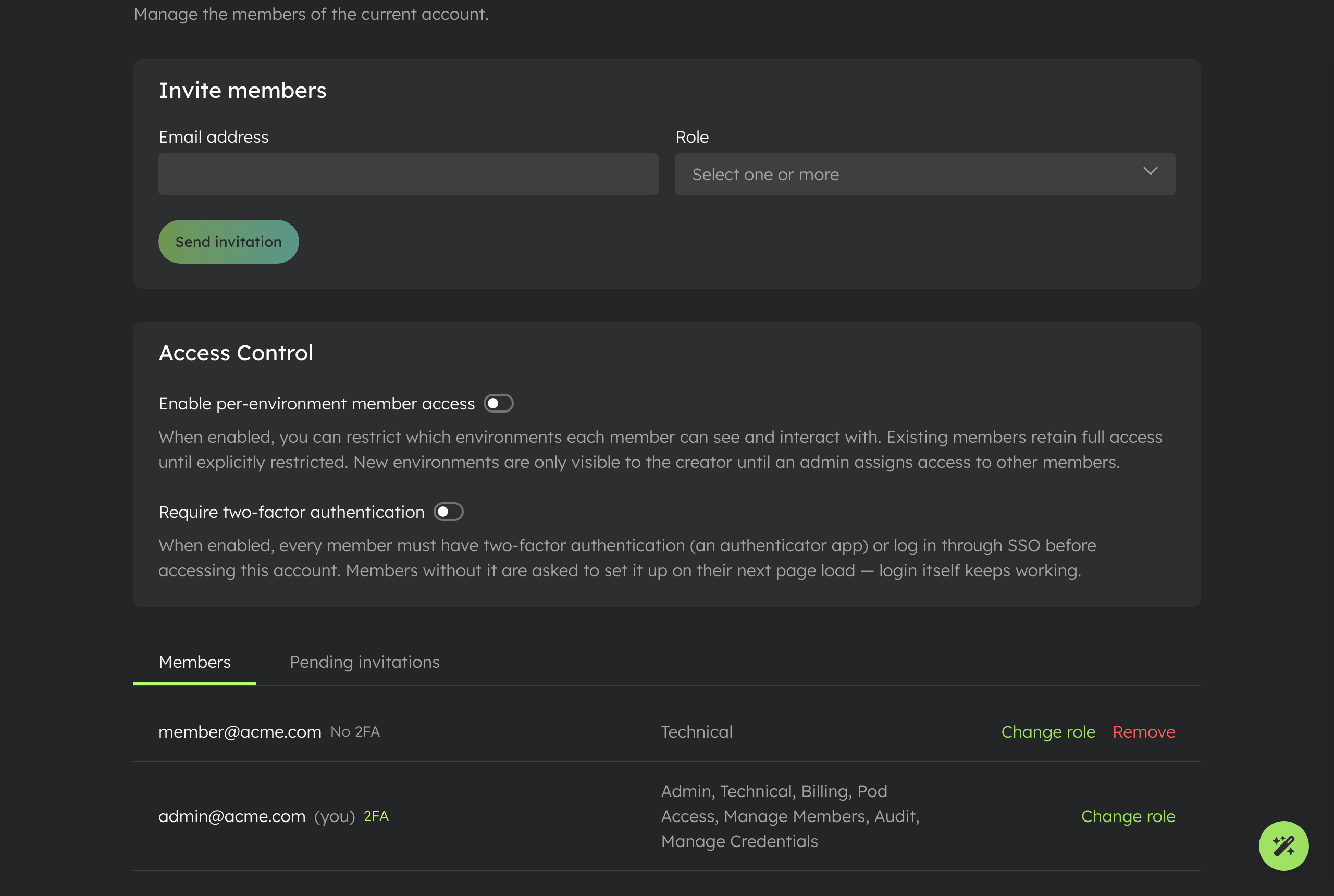 Per-member 2FA coverage and the account-wide enforcement toggle